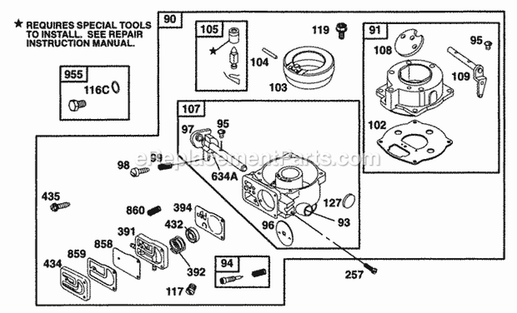 Carburetor Assy Diagram and Parts List for 42C777-1237-01  Briggs and Stratton Engine